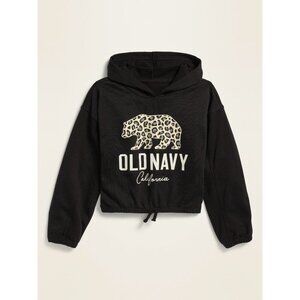 Old Navy Girls Leopard Bear Hoodie Black Cropped Pullover - Size L (10/12)